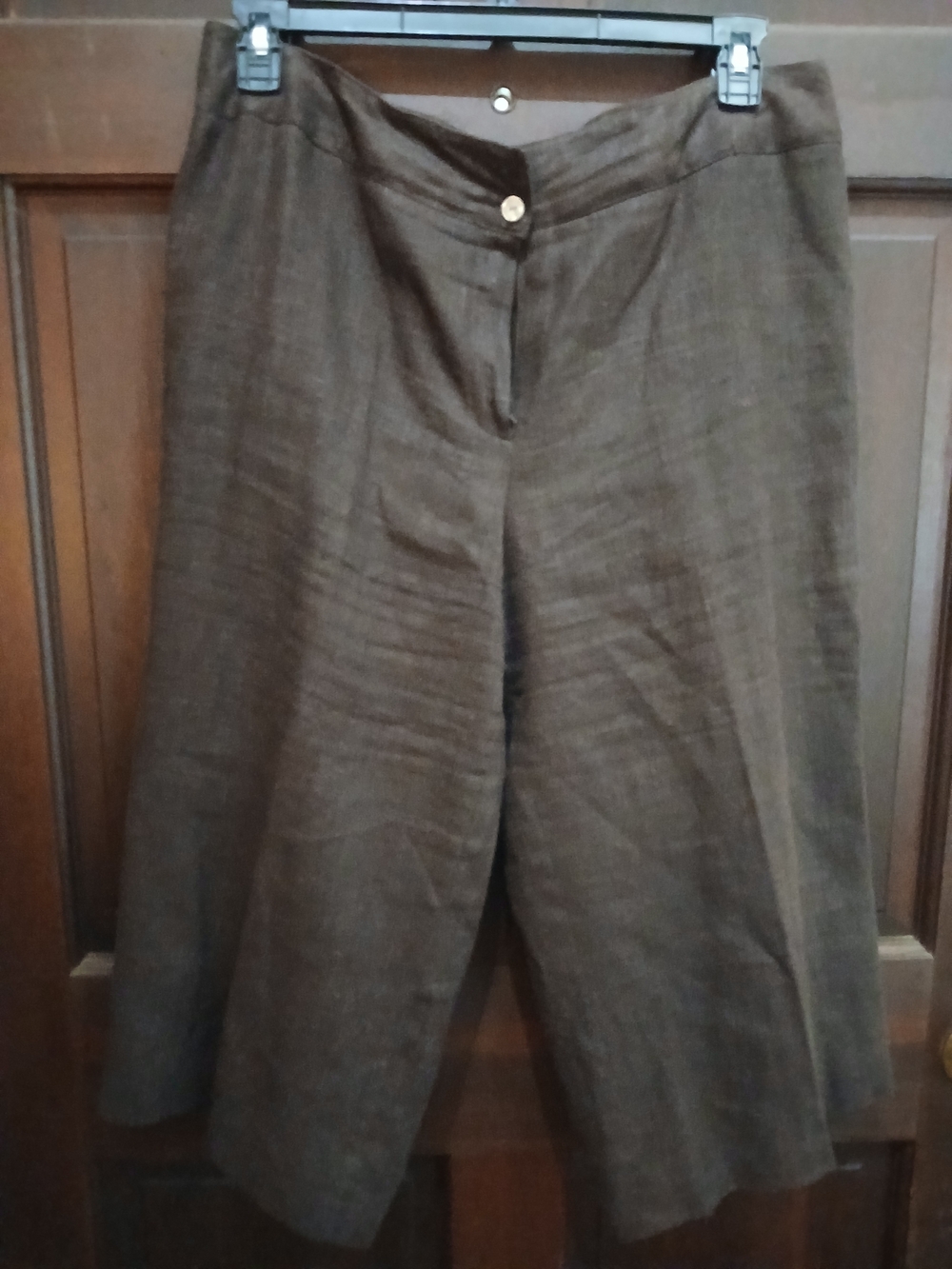 Harve Benard Brown Wide-Leg 100% Linen Capris Pants Size 14W Fully Lined